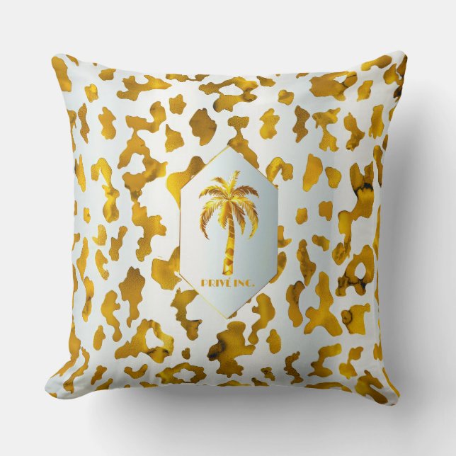 Luxe Gouden Palm Safari Chic Decoratief Kussen (Voorkant)