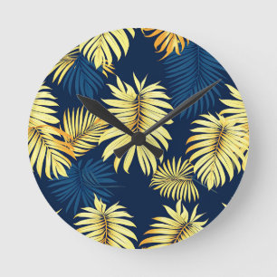 Luxe Gouden Palmblad Patroon Navy Tropisch Ronde Klok