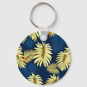 Luxe Gouden Palmblad Patroon Navy Tropisch Sleutelhanger