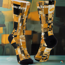 Luxe gouden patchwork op maat gemaakte kunst  sokken