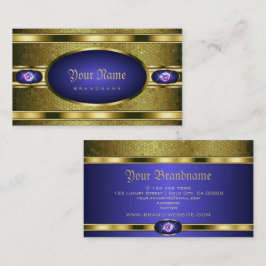 Luxe Gouden Patroon Blauw met Faux Strass Visitekaartje