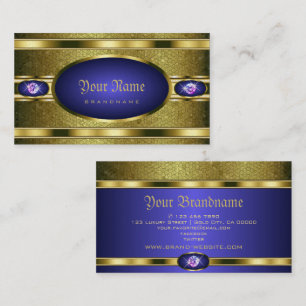 Luxe Gouden Patroon Blauw met Faux Strass Visitekaartje