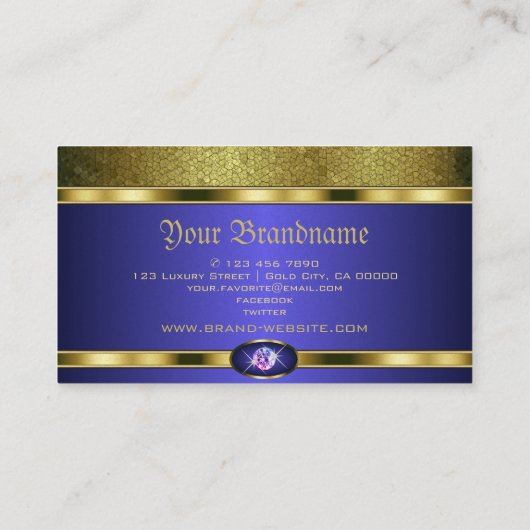 Luxe Gouden Patroon Blauw met Faux Strass Visitekaartje (Achterkant)