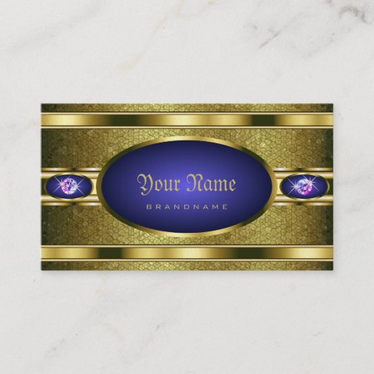 Luxe Gouden Patroon Blauw met Faux Strass Visitekaartje (Voorkant)