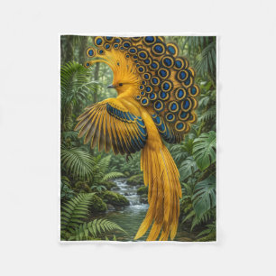 Luxe Gouden Pauw Vogel In Betoverd Woud Vlies Fleece Deken