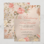 Luxe Gouden Perzik Crème Bloemen doopsel Kaart (Voorkant / Achterkant)