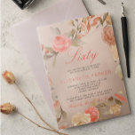 Luxe Gouden Perzik Koraal Bloemen 60ste Verjaardag Kaart<br><div class="desc">Classy elegante glam zestig verjaardagsfeestuitnodiging met een handgeschilderde tuin rozen lijst van blush roze, bord roestig rood, perzik crème en beige tan bloemen met bladeren over een koperen gouden faux metallic glanzende folie achtergrond. Eenvoudig te personaliseren met uw gegevens! Geschikt voor een lente-, zomertuin- of herfstfeest / buitenachtertuin / bloemenglamoureuze...</div>