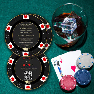 Luxe Gouden Poker Chip Casino QR Code Trouwdag  Kaart