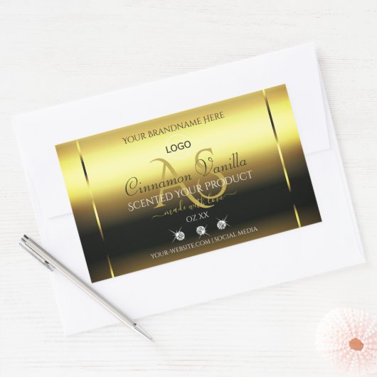 Luxe Gouden Productlabels Juwelen Monogram Logo Rechthoekige Sticker (Envelop)