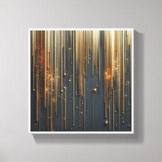Luxe Gouden Regen - Glanzende Metallic Strings a Canvas Afdruk