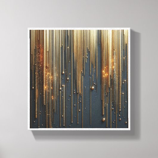 Luxe Gouden Regen - Glanzende Metallic Strings a Canvas Afdruk (Voorkant)