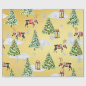 Luxe Gouden Rendier Kerstboom Whimsical Cadeaupapier (Vlak)
