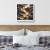 Luxe Gouden Rivier Abstract - Moderne Donkere Berg Canvas Afdruk (Insitu (Slaapkamer))