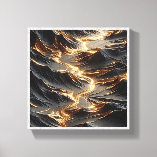Luxe Gouden Rivier Abstract - Moderne Donkere Berg Canvas Afdruk (Voorkant)