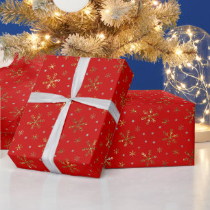 Luxe Gouden Rode Sneeuwvlokken Vrolijk kerstfees Cadeaupapier
