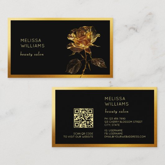 Luxe Gouden Roos Bloem Visitekaartje (Voorkant / Achterkant)
