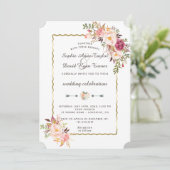 Luxe Gouden Roze Bloemrijke Bourgondiërode Trouw Kaart (Staand voorkant)