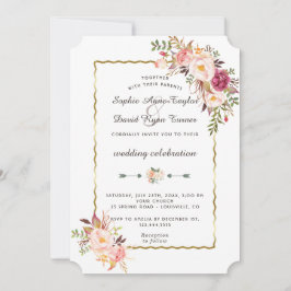 Luxe Gouden Roze Bloemrijke Bourgondiërode Trouw Kaart