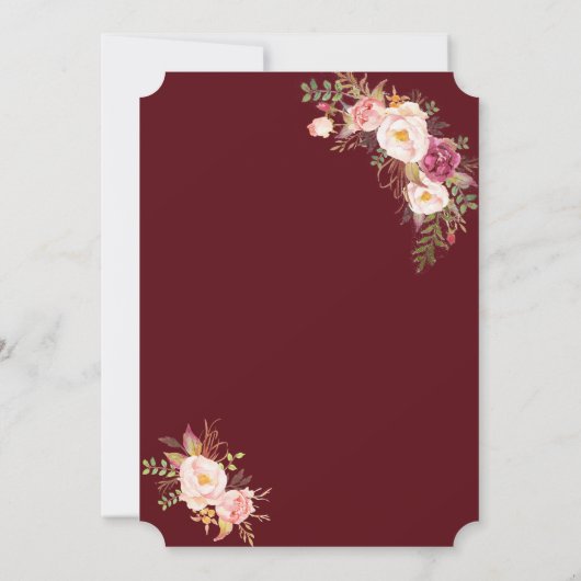 Luxe Gouden Roze Bloemrijke Bourgondiërode Trouw Kaart (Achterkant)