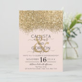 Luxe Gouden Roze Glitter Confetti Verloving Kaart (Staand voorkant)