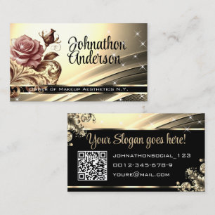 Luxe Gouden Roze Rose Glitter Sterren QR Code Visitekaartje