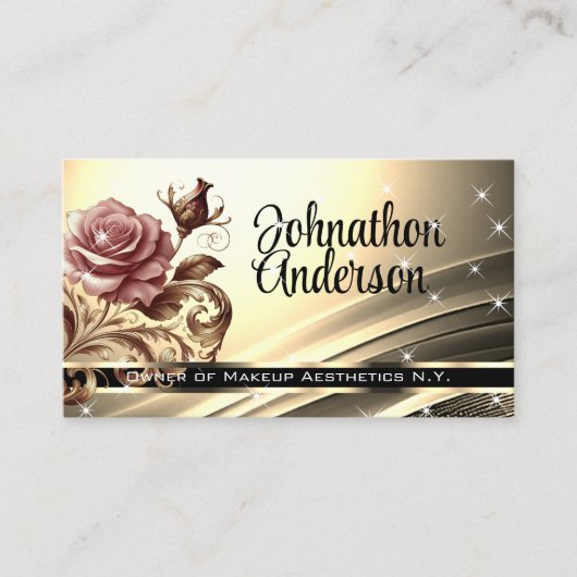 Luxe Gouden Roze Rose Glitter Sterren QR Code Visitekaartje (Voorkant)