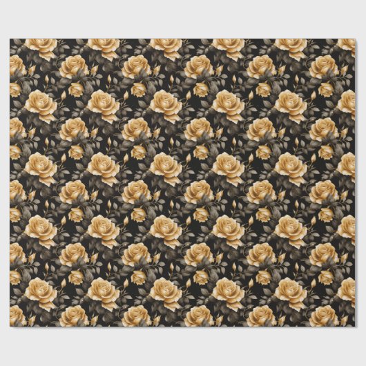 Luxe gouden Rozen zwart en gouden bloemmotief Cadeaupapier (Vlak)