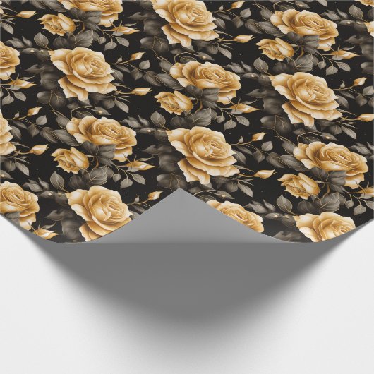 Luxe gouden Rozen zwart en gouden bloemmotief Cadeaupapier (Hoek)