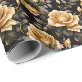 Luxe gouden Rozen zwart en gouden bloemmotief Cadeaupapier (Rol Hoek)