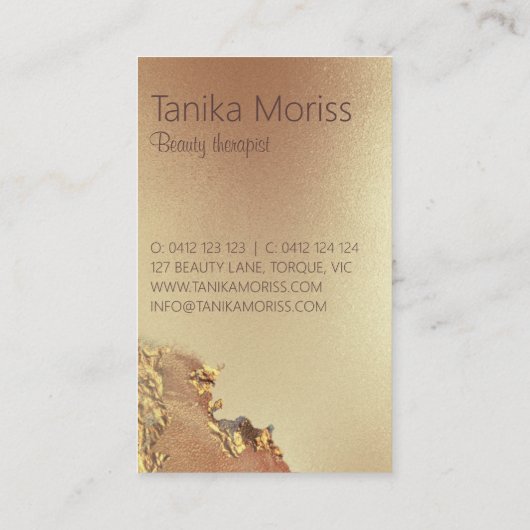 Luxe gouden schoonheidstherapeut visitekaartje (Achterkant)