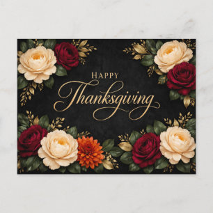 Luxe Gouden Schrift Thanksgiving Bloem Ontwerp Feestdagenkaart