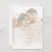 Luxe gouden script & portret bruiloft kaart (Voorkant)
