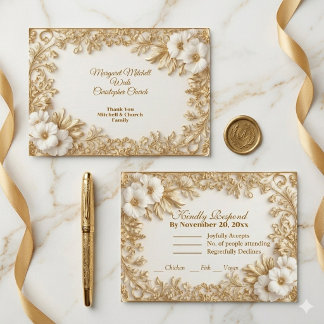Luxe Gouden Sierlijke Koninklijke Erfenis Bloemige RSVP Kaartje