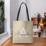 Luxe Gouden Sparkle Elegant Monogram Boekentas Tote Bag<br><div class="desc">Luxe Gouden Faux Sparkle en Glitter Elegant Monogram Boekentas. Deze Boekentas kan worden aangepast om uw initiaal en voornaam op te nemen.</div>