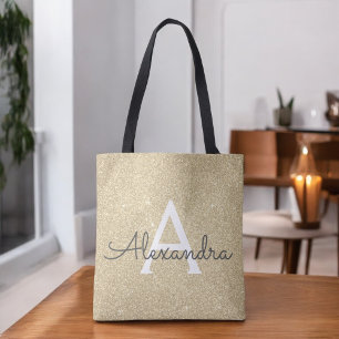 Luxe Gouden Sparkle Elegant Monogram Boekentas Tote Bag