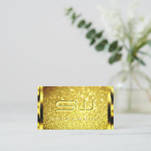 Luxe Gouden Sparkle Geel Goud Glitter Monogram Visitekaartje (Staand voorkant)