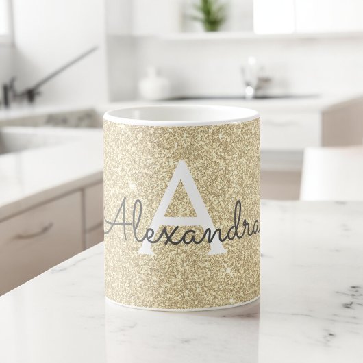 Luxe Gouden Sparkle Glitter Monogram Naam Initiaal Koffiemok
