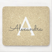 Luxe Gouden Sparkle Glitter Monogram Naam Mousepad Muismat (Voorkant)