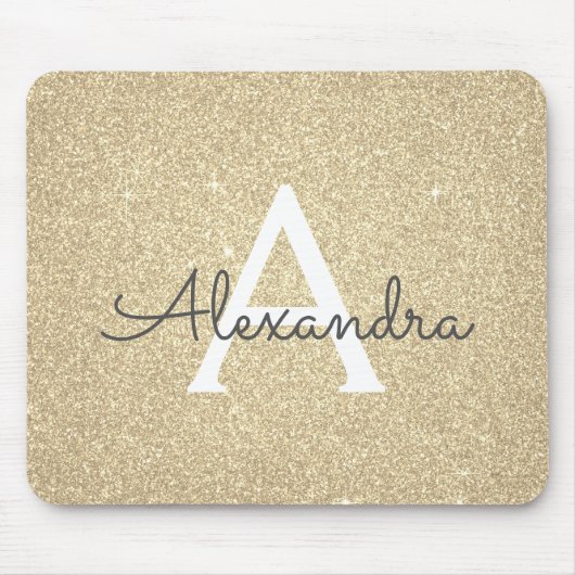 Luxe Gouden Sparkle Glitter Monogram Naam Mousepad Muismat (Voorkant)