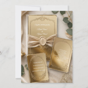 Luxe gouden spiegel acryl trouwuitnodiging set kaart