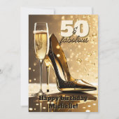 Luxe gouden Stiletto Champagne 50 Verjaardag Kaart (Voorkant)