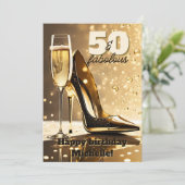 Luxe gouden Stiletto Champagne 50 Verjaardag Kaart (Staand voorkant)