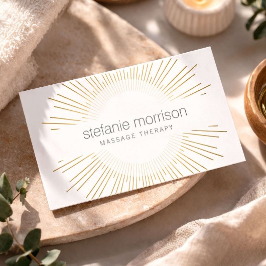 Luxe Gouden Sunburst Massagetherapeut Logo Visitekaartje