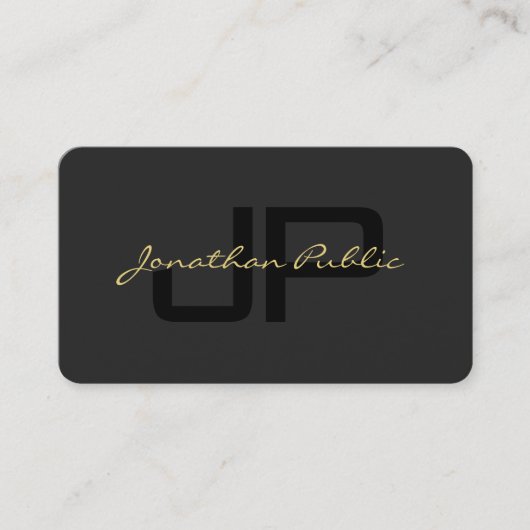 Luxe Gouden Tekst Naam Script Premium Zijde Zwart Visitekaartje (Voorkant)