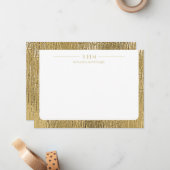 Luxe Gouden Textuur Beklede Naam Drie Monogram Notitiekaartje (Voorkant / Achterkant in situ)