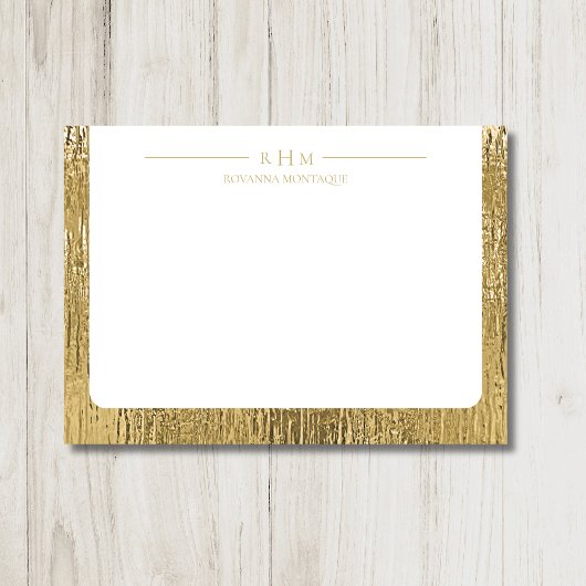 Luxe Gouden Textuur Beklede Naam Drie Monogram Notitiekaartje