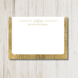 Luxe Gouden Textuur Beklede Naam Drie Monogram Notitiekaartje