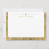 Luxe Gouden Textuur Beklede Naam Drie Monogram Notitiekaartje (Voorkant)