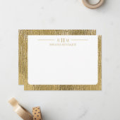 Luxe Gouden Textuur Beklede Naam Drie Monogram Notitiekaartje (Voorkant / Achterkant in situ)