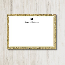 Luxe Gouden Textuur Rand Zwarte Monogram Schrift Notitiekaartje
